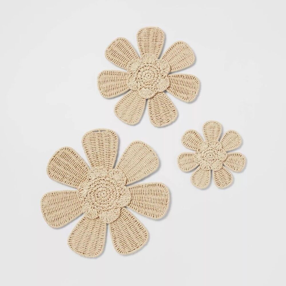 Pillowfort 3pc Woven Flower Kids Wall Decor Set Boho Nursery New Packaging Wear